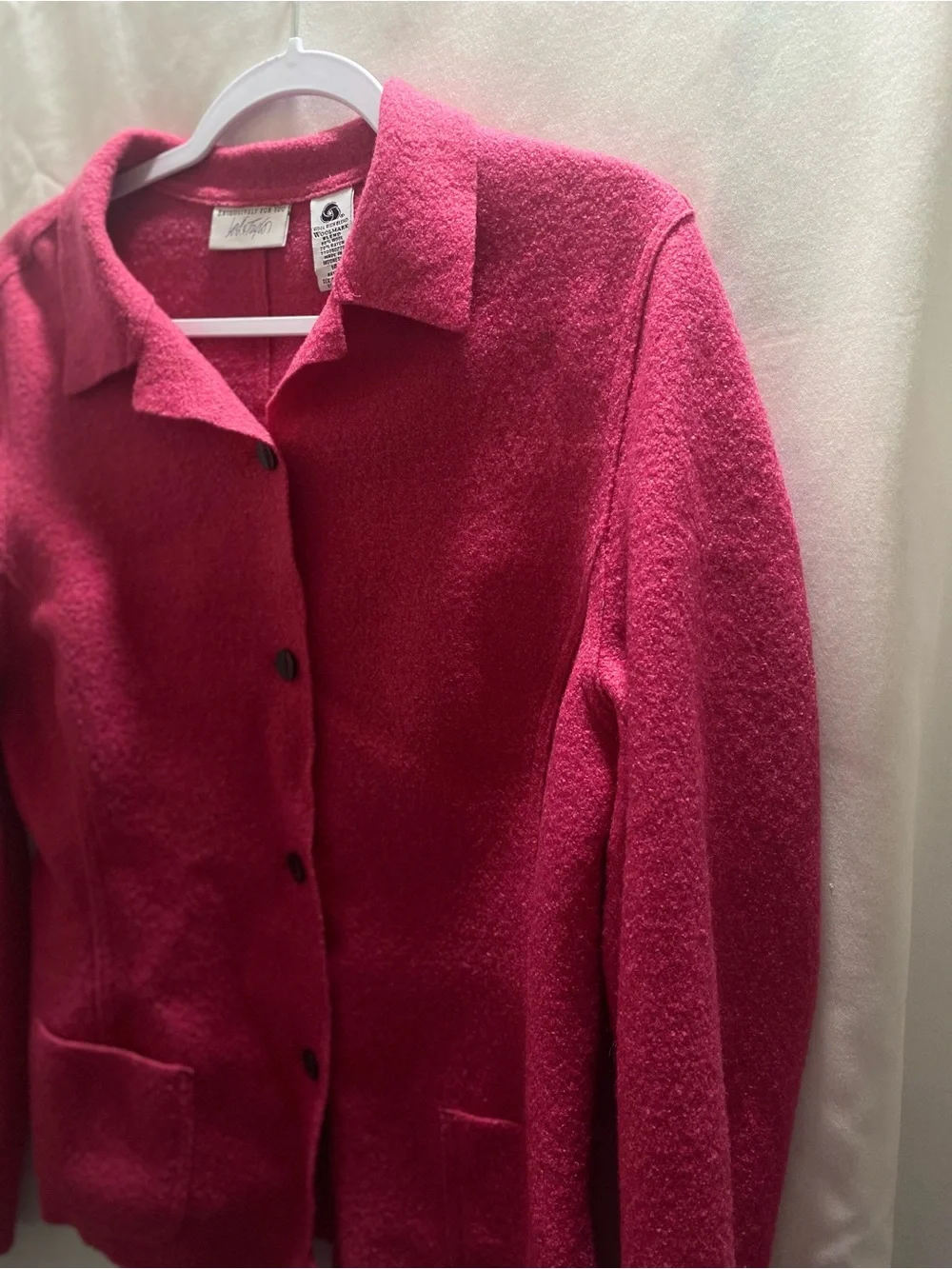 Lord & Taylor hot pink wool button front blazer women patch pockets  14’ Vintage